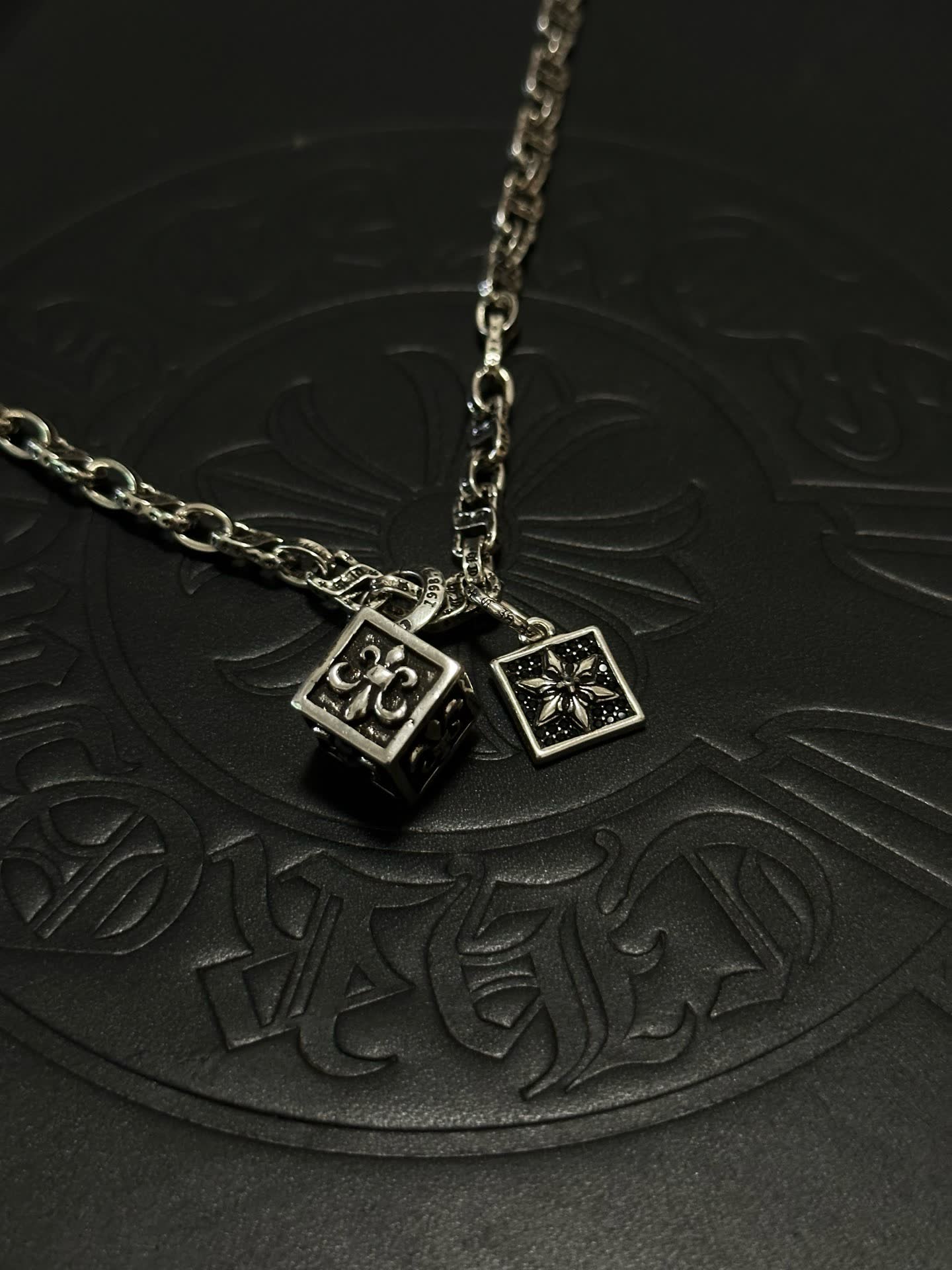 Chrome Hearts Silver Chain with Dice and Square Charms